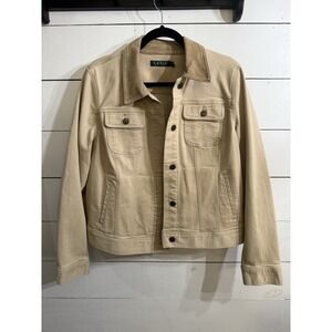 Ralph Lauren XL‎ Womens Western Trucker Jacket Tan Denim Suede Collar Stretch